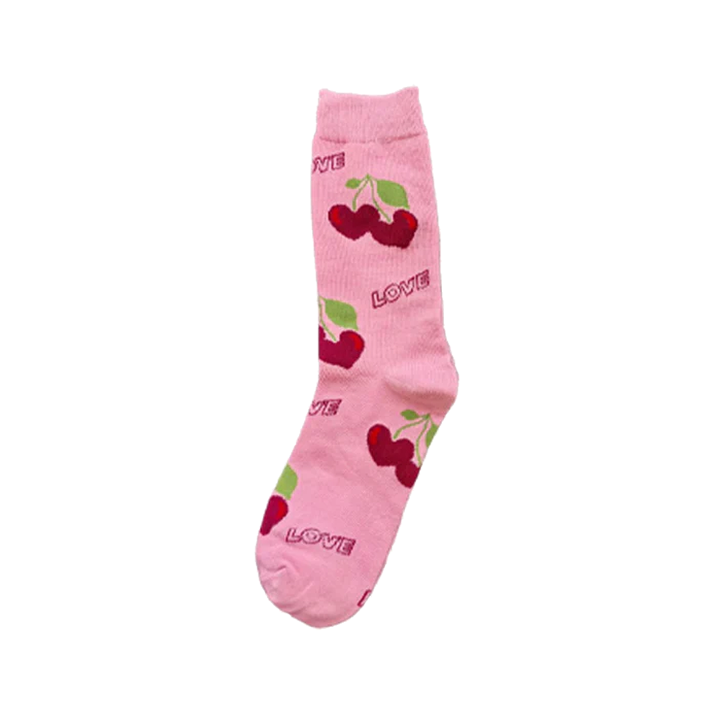 Women’s Cherry Heart Letter Crew Socks – Cute All-Season Matching Socks