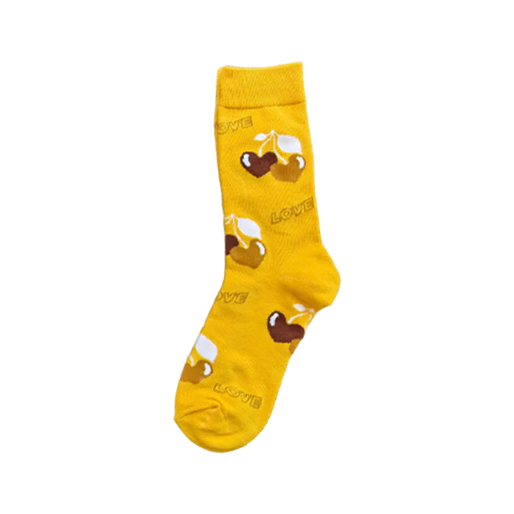 Women’s Cherry Heart Letter Crew Socks – Cute All-Season Matching Socks
