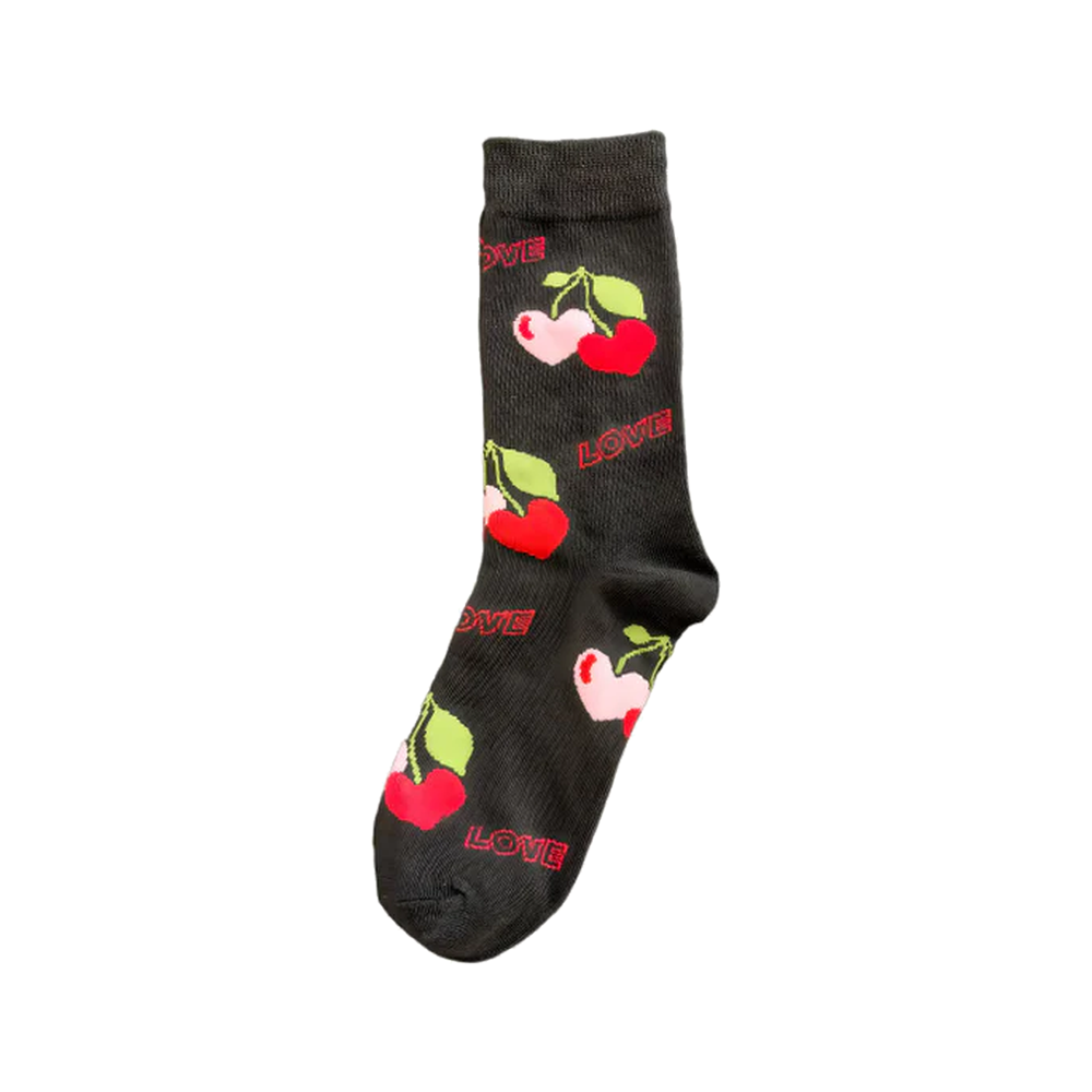 Women’s Cherry Heart Letter Crew Socks – Cute All-Season Matching Socks