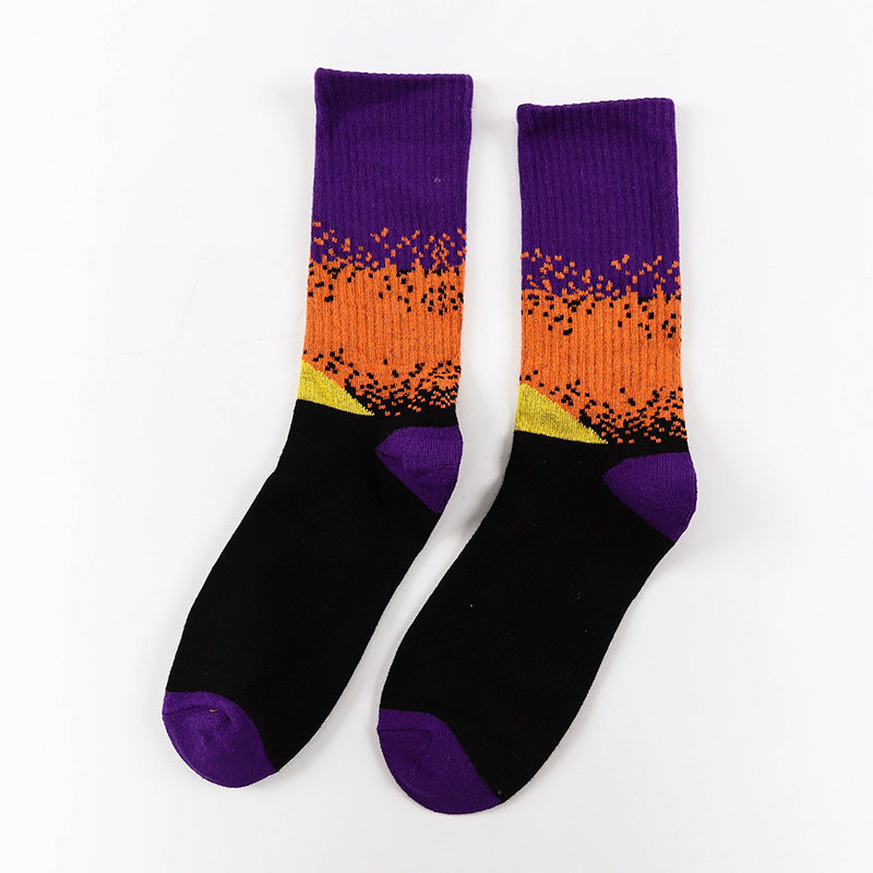 Unisex Palm Tree Moon Graphic Crew Socks – Streetwear Skate Cotton Mid-Calf Socks