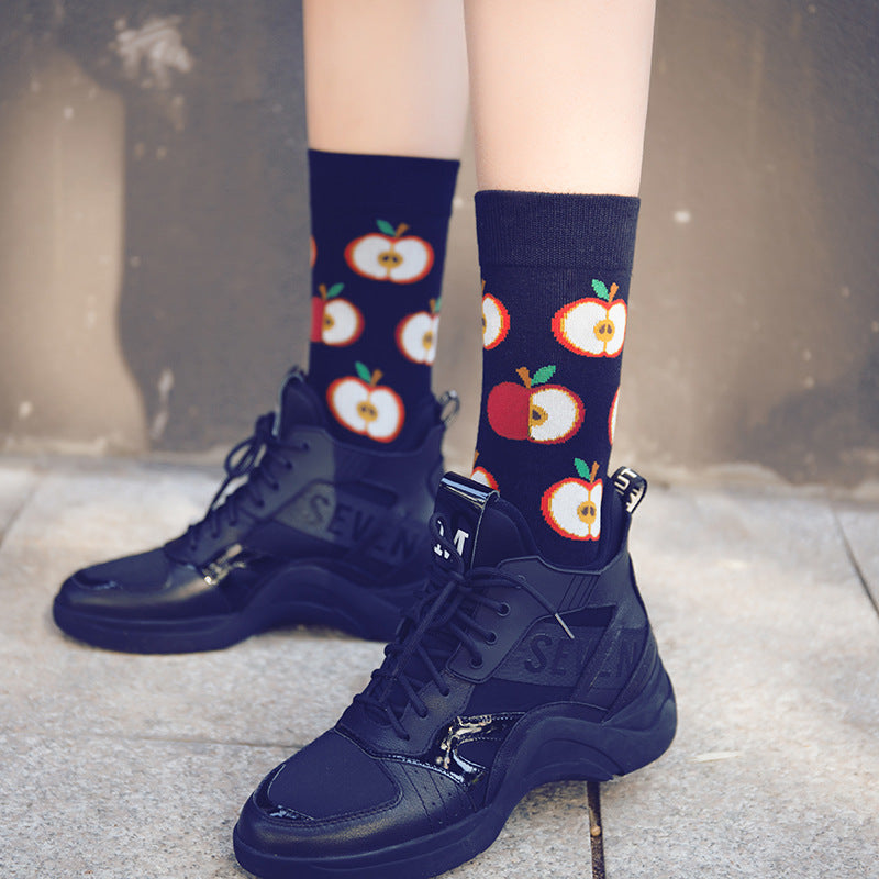 Unisex Food Medley Crew Socks – Cherry Avocado Burger & Egg Couple Socks