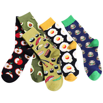 Unisex Food Medley Crew Socks – Cherry Avocado Burger & Egg Couple Socks
