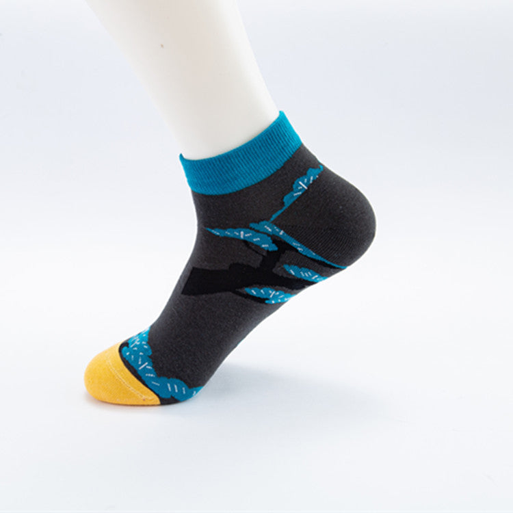 Colorful Low Cut Socks - Iron Gray Lines