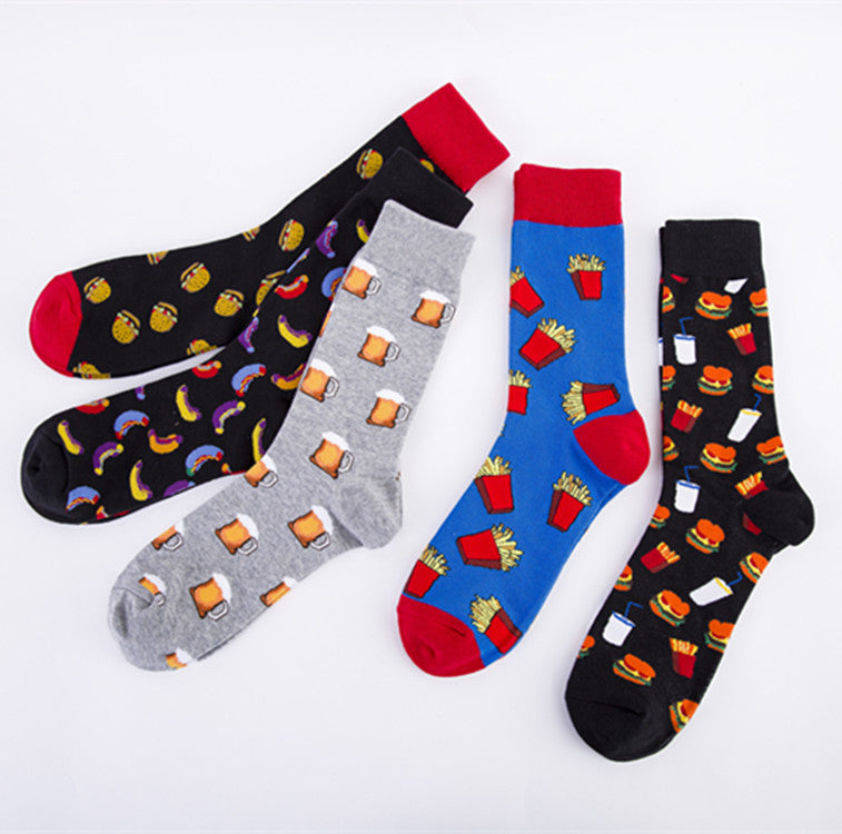 Food Pattern Crew Socks - Red Burger