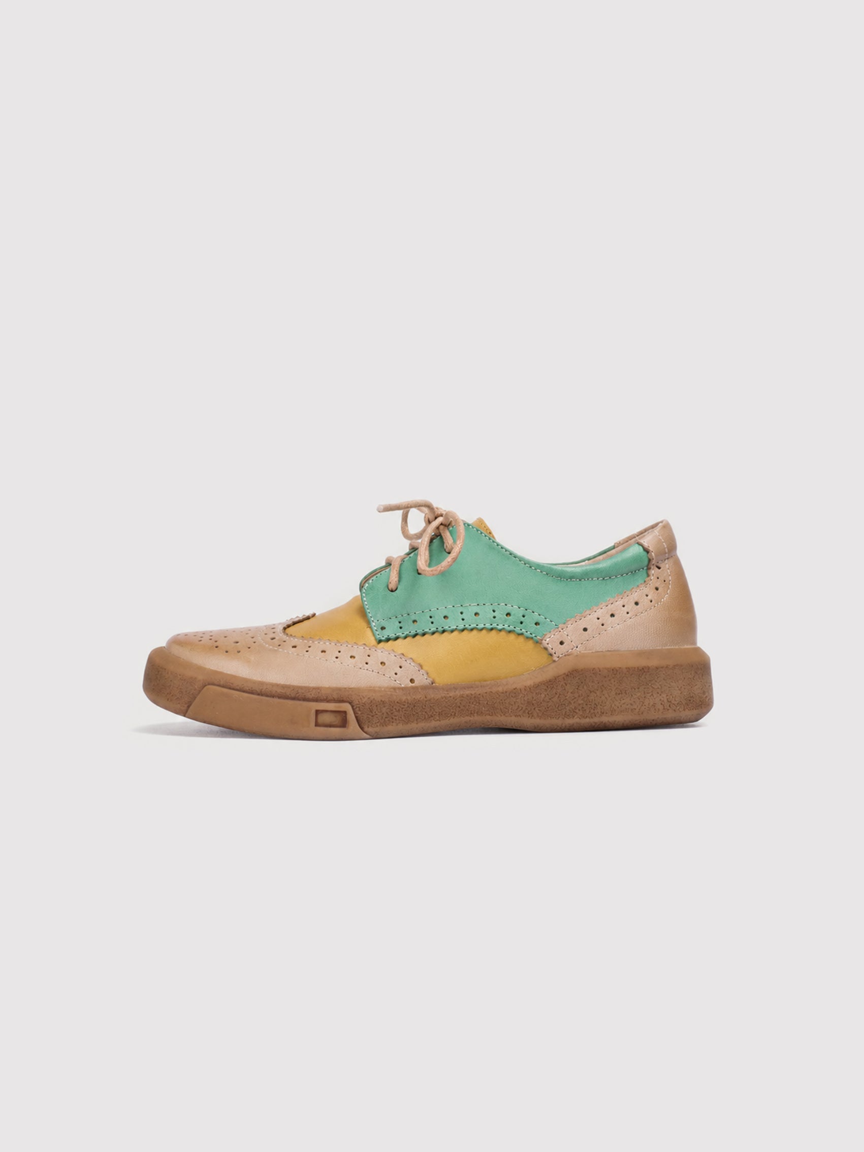 Dandy Block Beige Multi-Colour Leather Brogue Derby Shoes