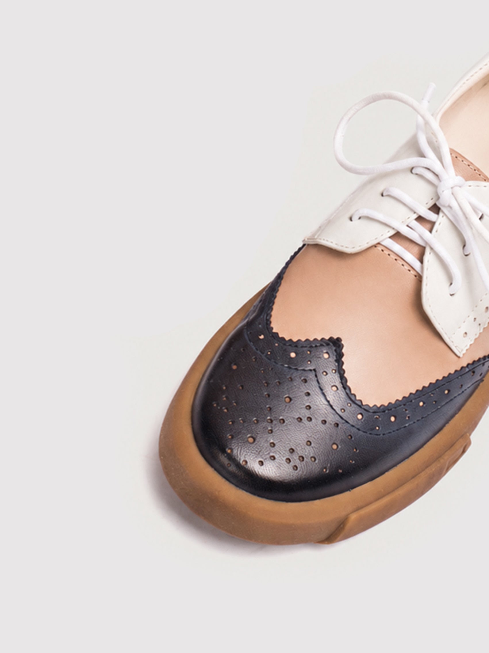 Dandy Block Black & White Leather Brogue Derby Shoes