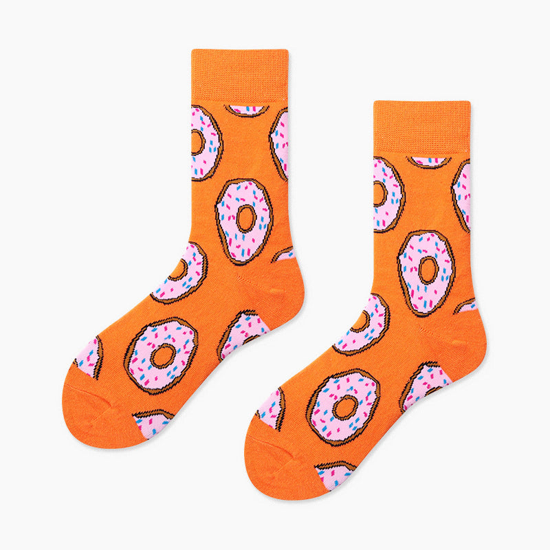 Unisex Donut Dessert Crew Socks – Playful Autumn Winter Couple Socks