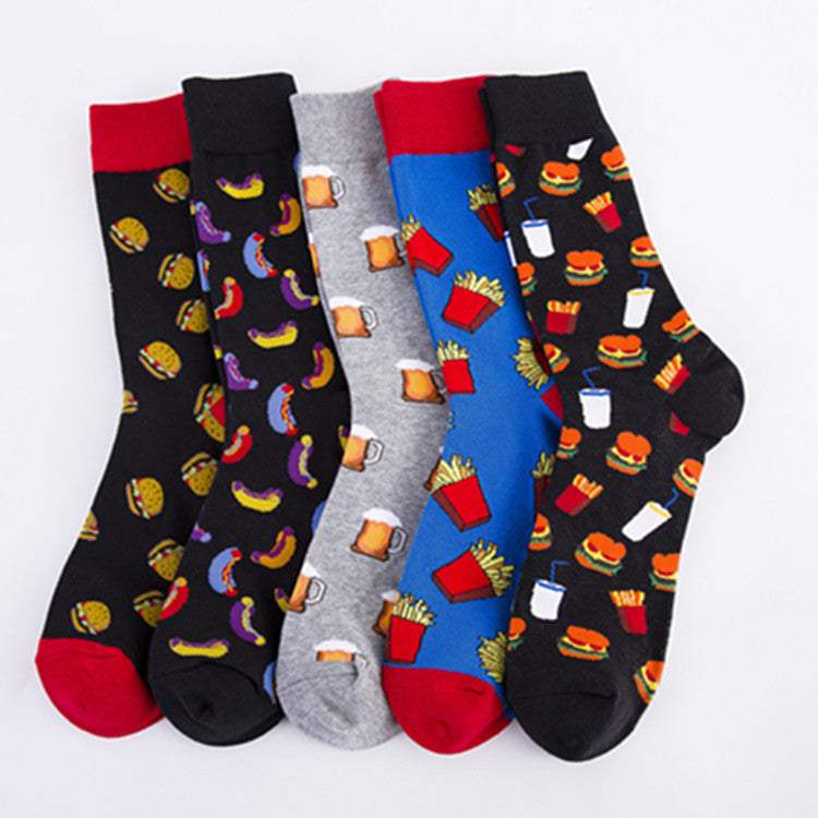 Food Pattern Crew Socks - Black Hot Dog