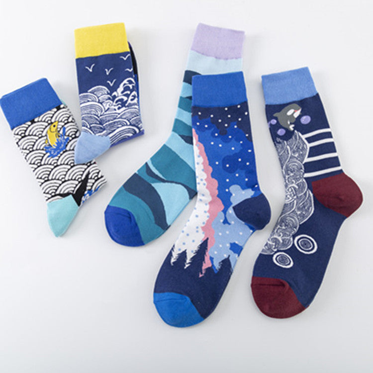 Nature Inspired Crew Socks - Forest Starry Sky
