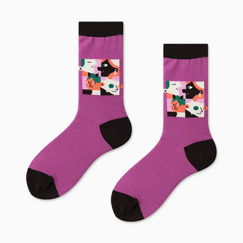 Women’s Modern Portrait Mid-Calf Socks – Artistic Casual Couple Socks
