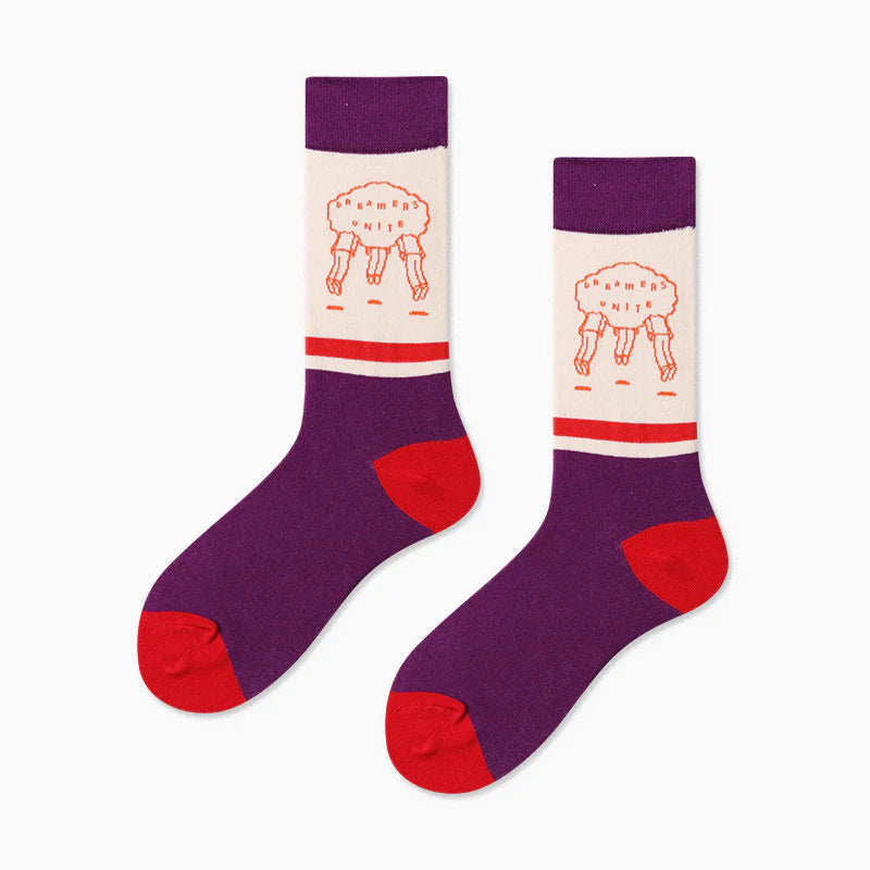 Women’s Abstract Face Art Crew Socks – Creative Matching Couple Socks