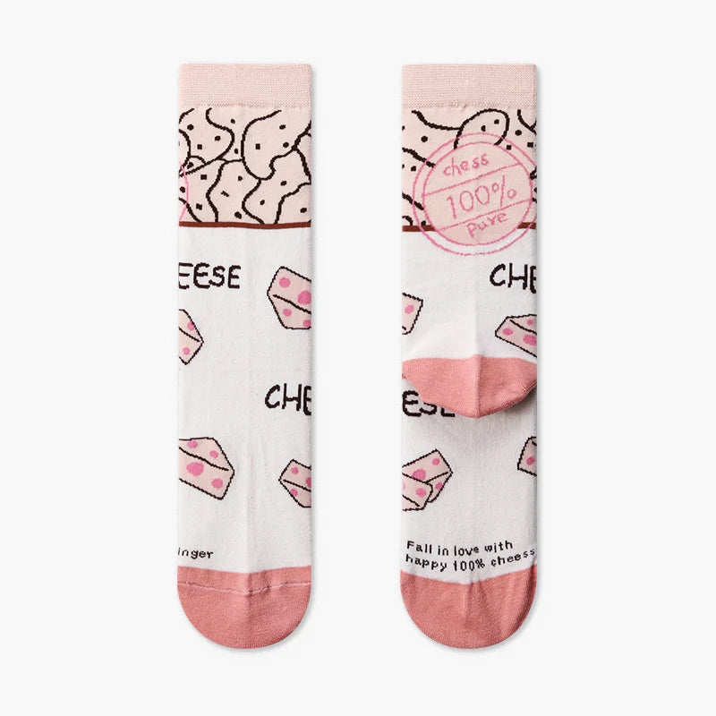 Women’s Food Illustration Mid-Calf Socks – Playful Cotton-Blend Everyday Fashion Socks