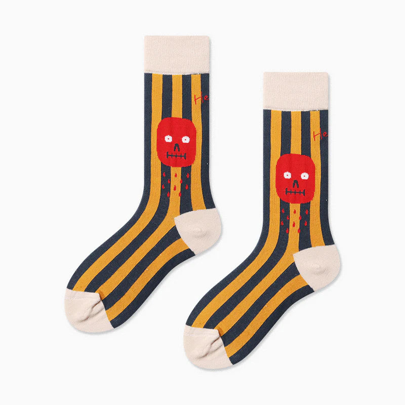 Women’s Abstract Face Art Crew Socks – Creative Matching Couple Socks