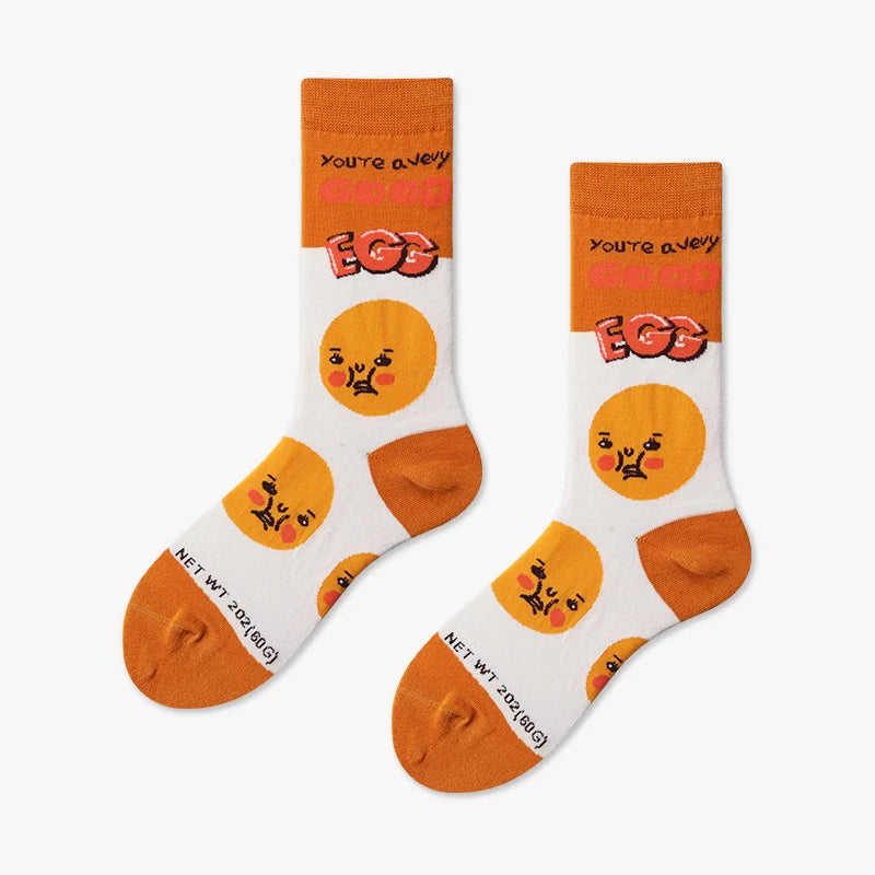Women’s Food Illustration Mid-Calf Socks – Playful Cotton-Blend Everyday Fashion Socks