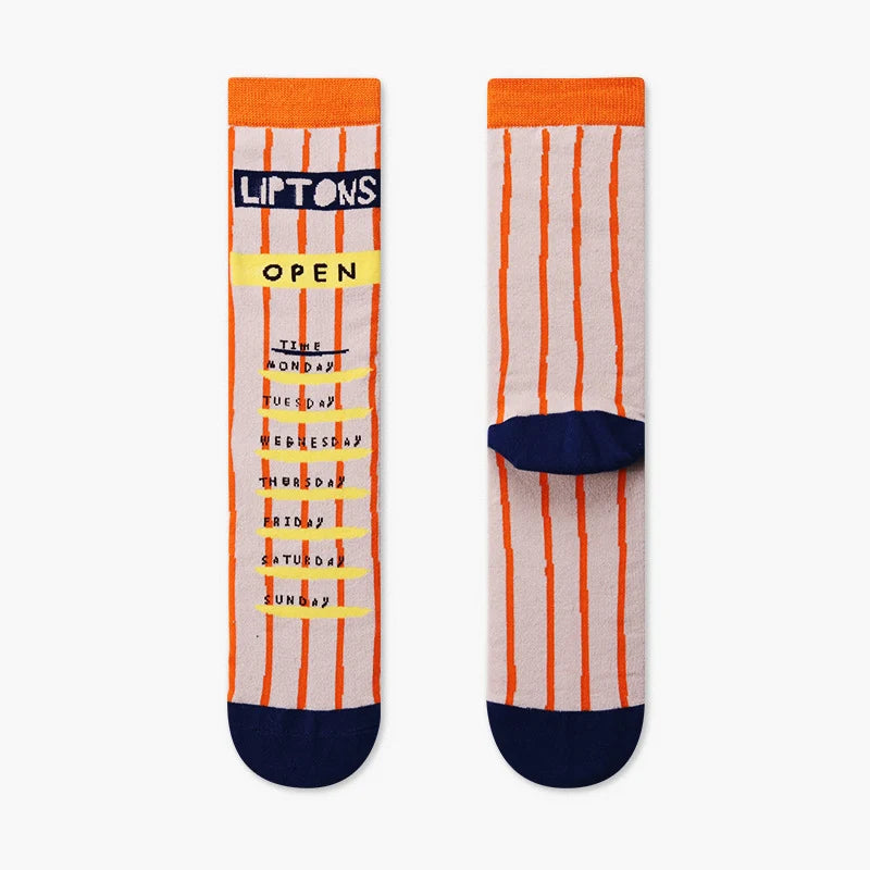 Women’s Food Illustration Mid-Calf Socks – Playful Cotton-Blend Everyday Fashion Socks