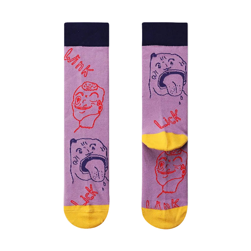 Women’s Line Art Face Long Socks – Contemporary Fashion Matching Socks