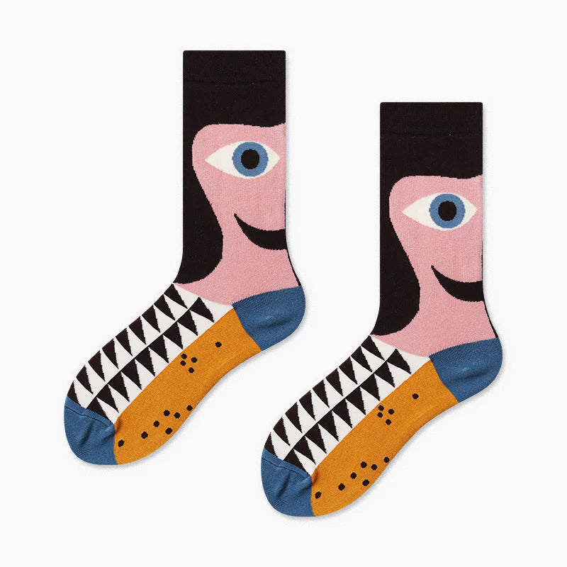 Women’s Modern Portrait Mid-Calf Socks – Artistic Casual Couple Socks