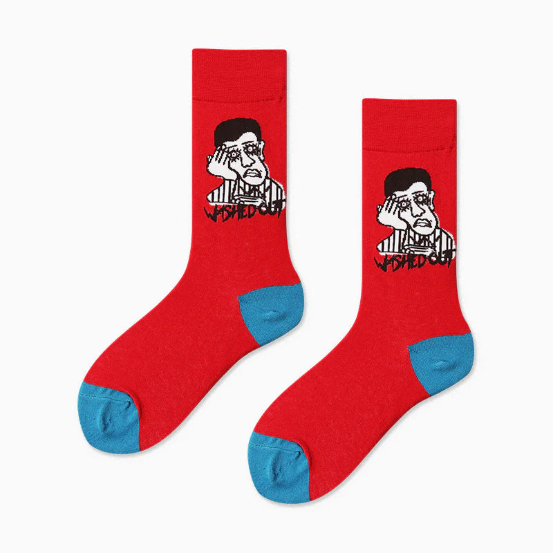 Women’s Abstract Face Art Crew Socks – Creative Matching Couple Socks