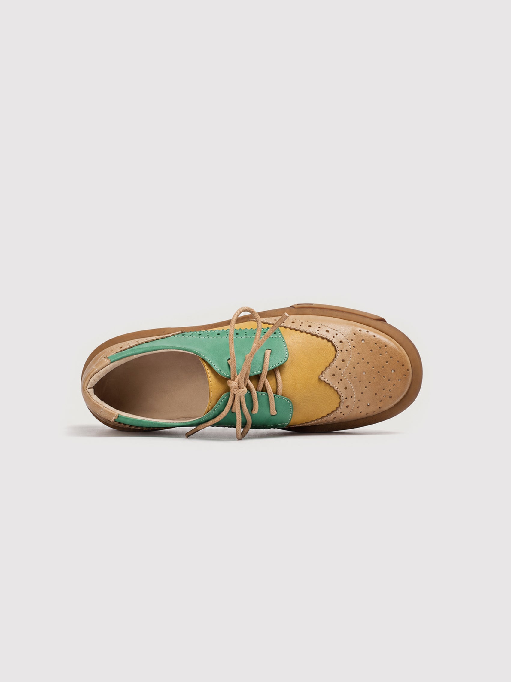Dandy Block Beige Multi-Colour Leather Brogue Derby Shoes