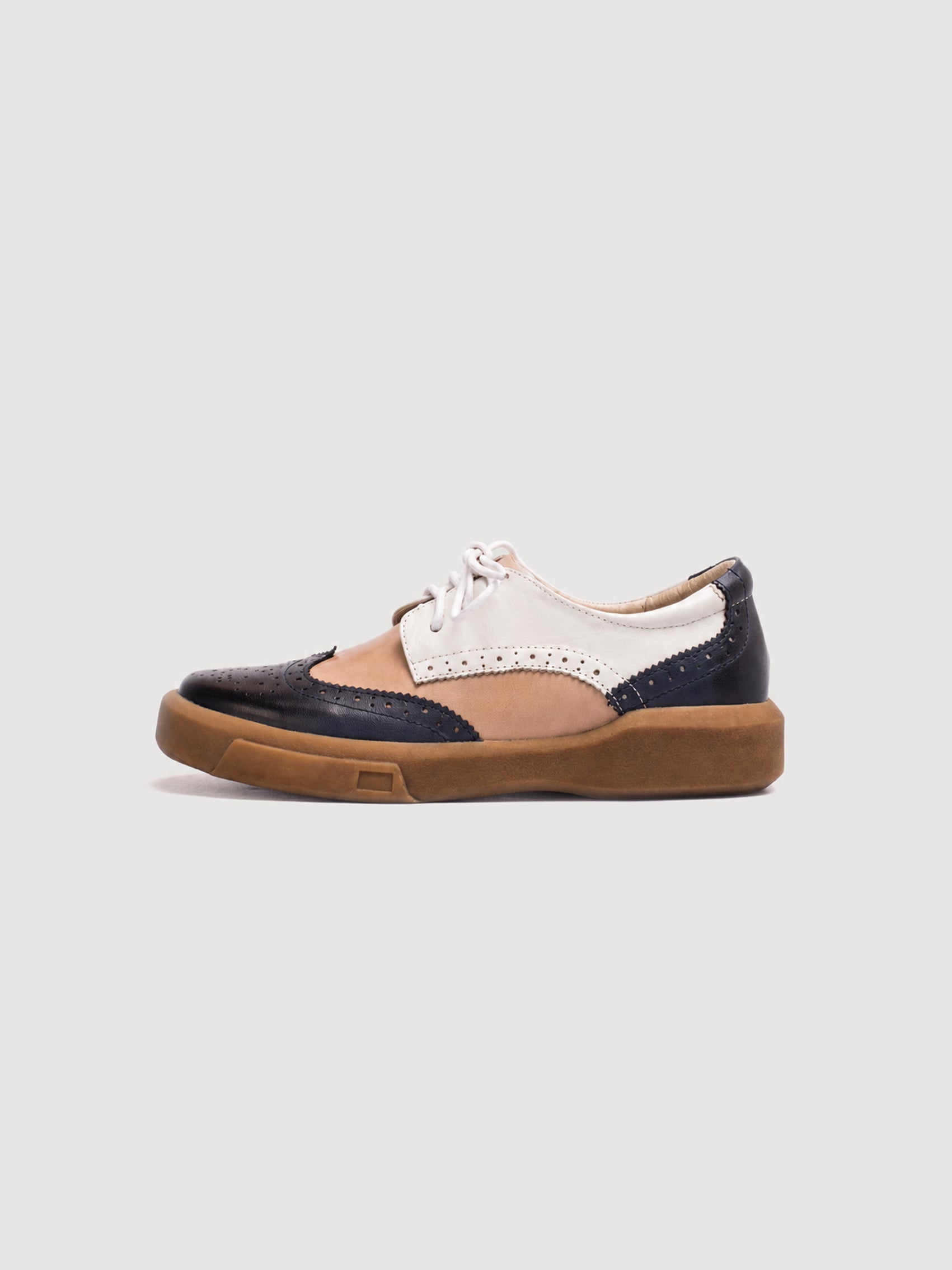 Dandy Block Black & White Leather Brogue Derby Shoes