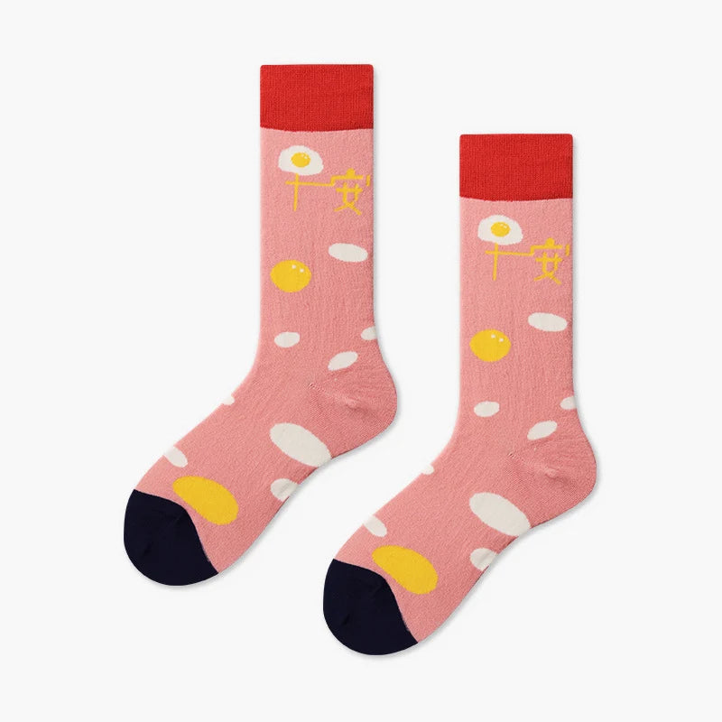 Women’s Food Illustration Mid-Calf Socks – Playful Cotton-Blend Everyday Fashion Socks