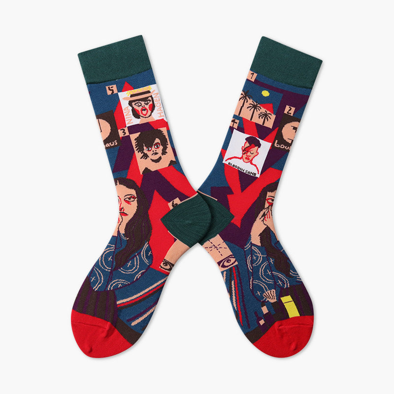 Unisex Abstract Portrait Jacquard Crew Socks – French-Inspired Matching Couple Socks