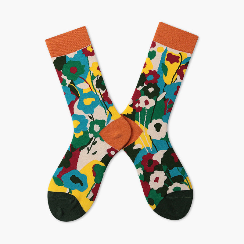 Unisex Abstract Portrait Jacquard Crew Socks – French-Inspired Matching Couple Socks