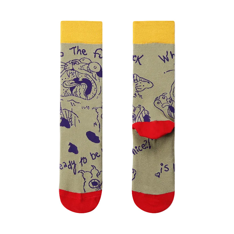 Women’s Line Art Face Long Socks – Contemporary Fashion Matching Socks