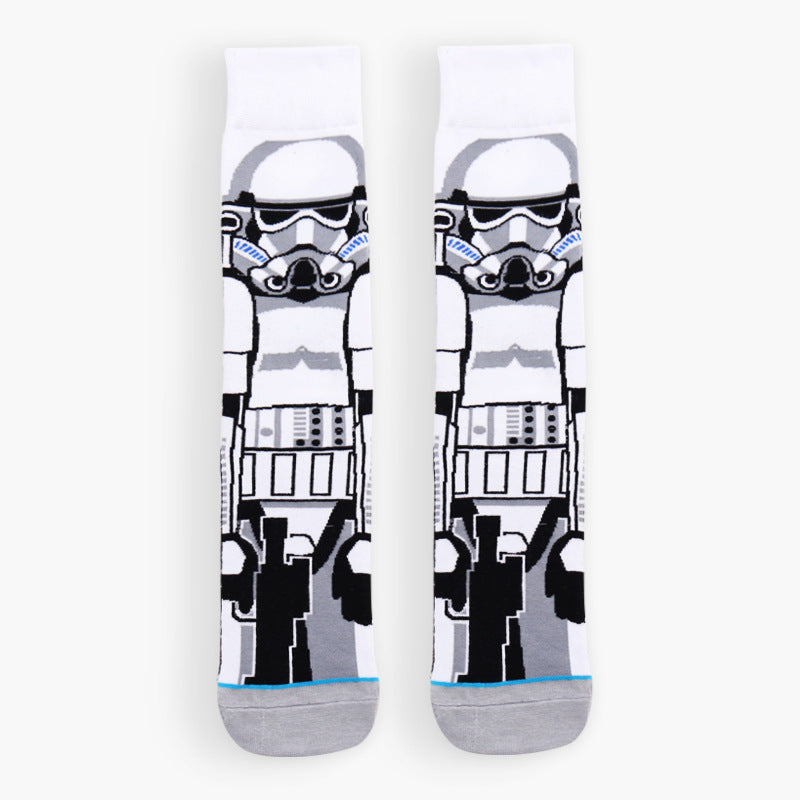 Men’s Dark Warrior Cartoon Crew Socks – Anime-Inspired Cotton-Blend Streetwear Socks