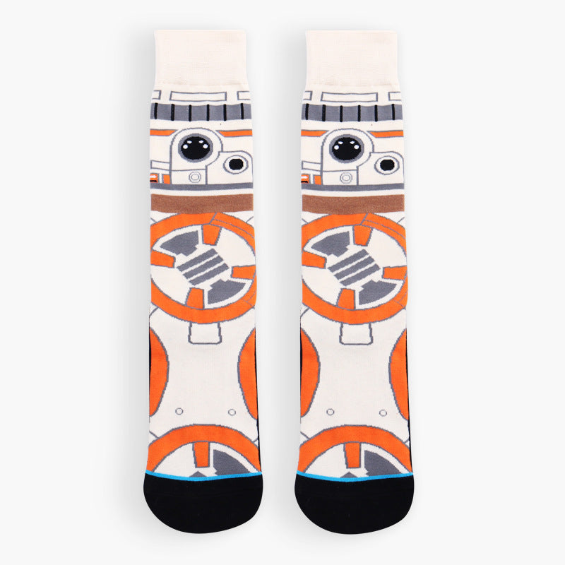 Men’s Dark Warrior Cartoon Crew Socks – Anime-Inspired Cotton-Blend Streetwear Socks
