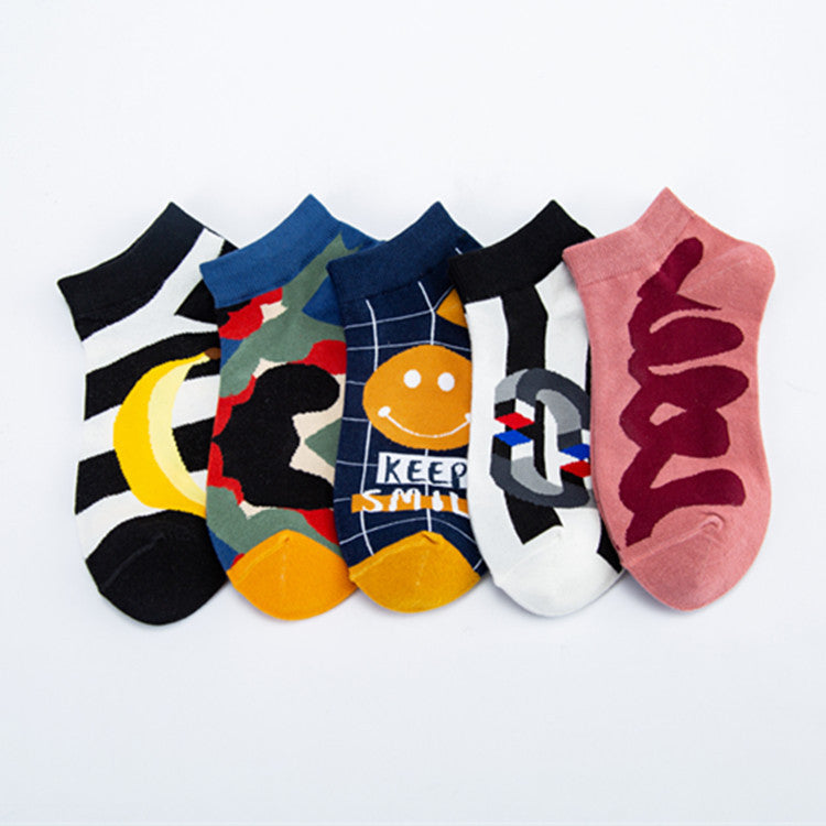 Colorful Low Cut Socks - Yellow Toe Blue Cuff