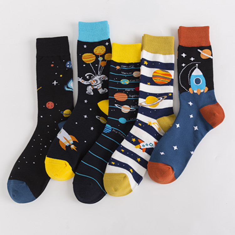 Space Pattern Crew Socks - Black