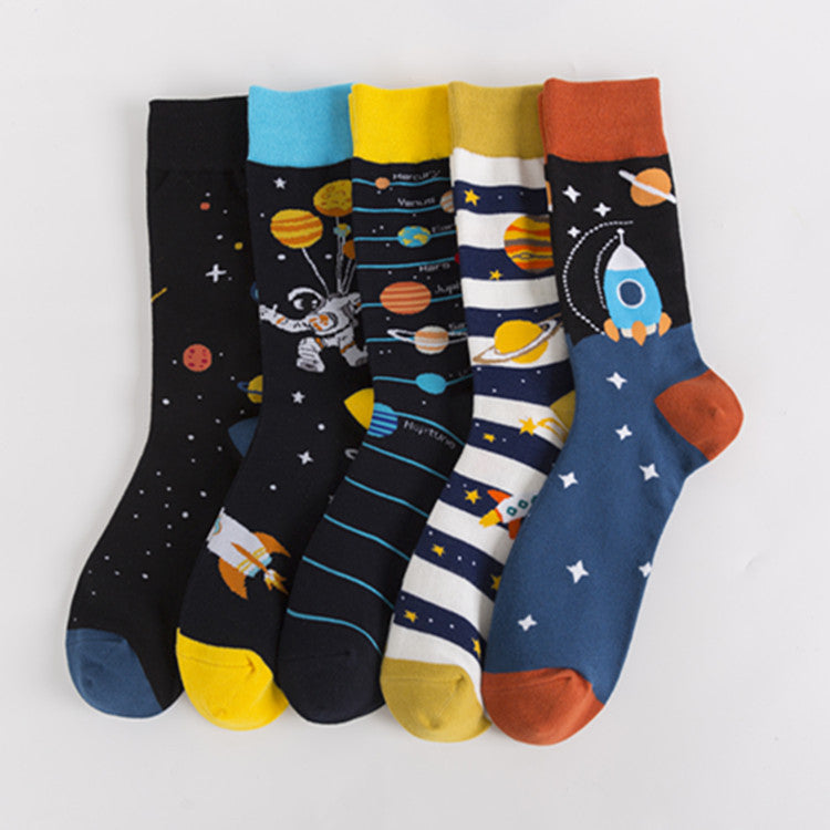 Space Pattern Crew Socks - Yellow