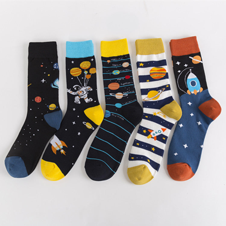 Space Pattern Crew Socks - Denim Blue