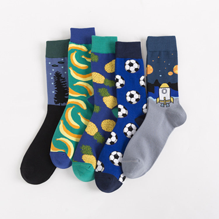 Playful Graphic Crew Socks - Blue Soccer