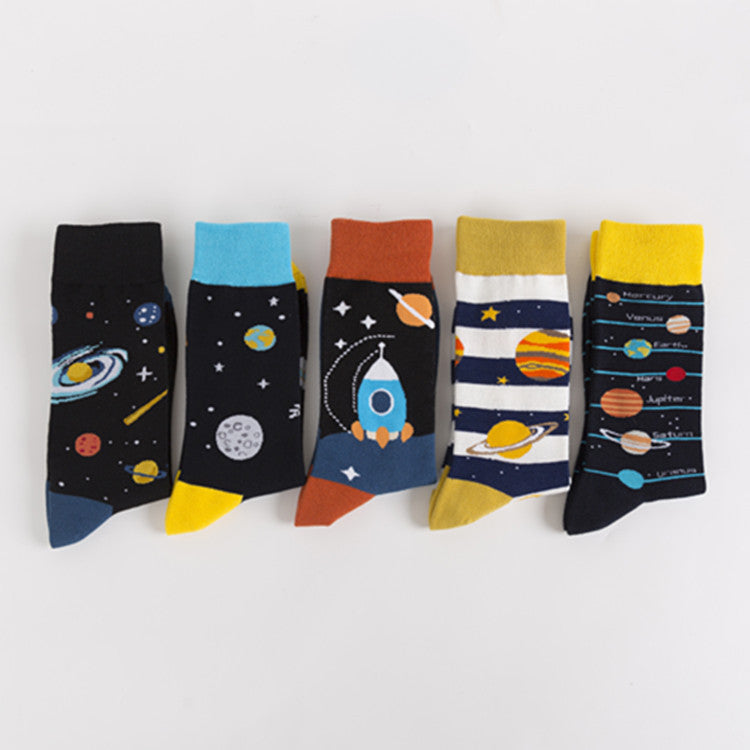 Space Pattern Crew Socks - Orange