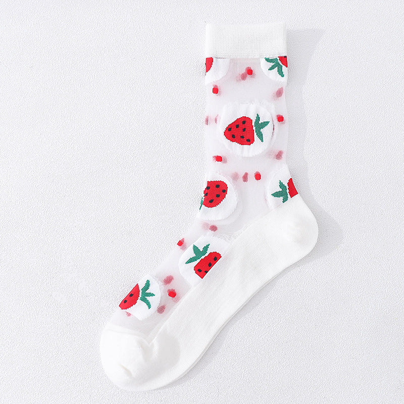 Fruit Market Sheer Crew Socks - Orange Avocado