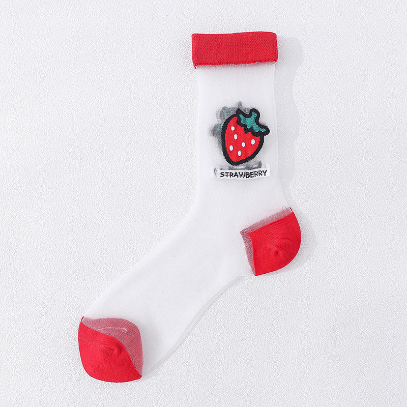 Fruit Market Sheer Crew Socks - Navy Avocado