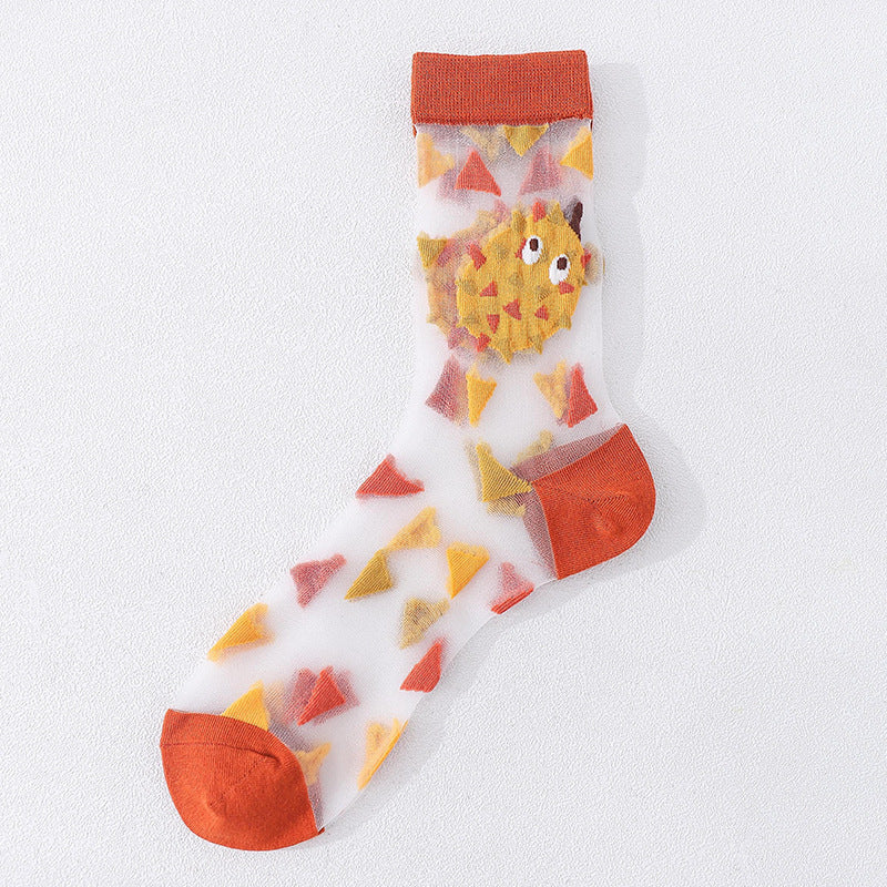 Fruit Market Sheer Crew Socks - Rainy Watermelon