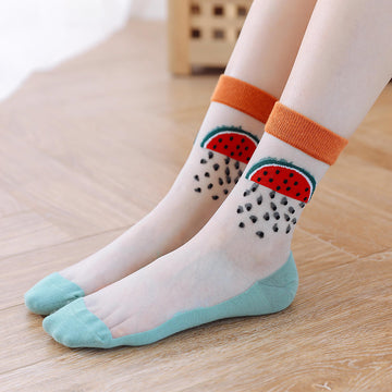 Fruit Market Sheer Crew Socks - Pink Peach
