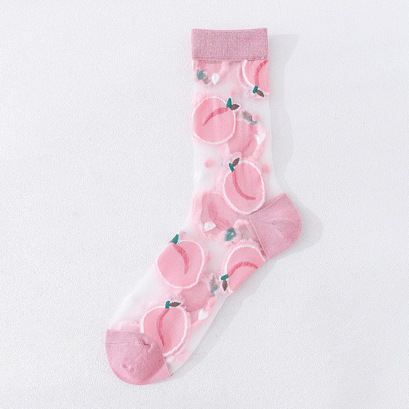 Fruit Market Sheer Crew Socks - Blue Watermelon