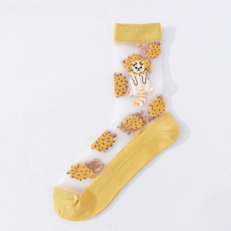 Fruit Market Sheer Crew Socks - Twin Stripe Peach