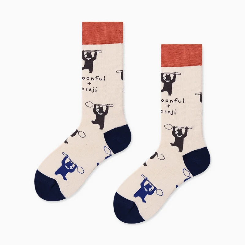 Women’s Breakfast Doodle Jacquard Crew Socks – Cute Moisture-Absorbing Casual Socks