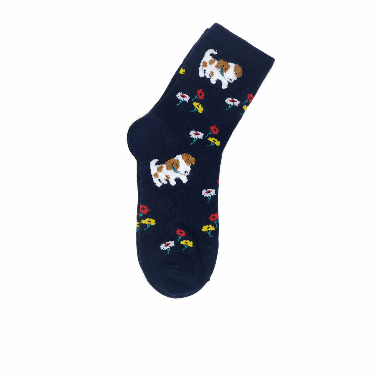 Women’s Puppy & Blossom Crew Socks – Korean Preppy Cotton Socks for Fall Winter