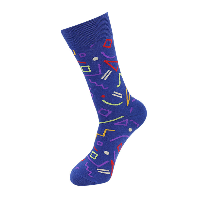 Men’s Colorful Geometric Sport Crew Socks – Plus Size Patterned Athletic Socks