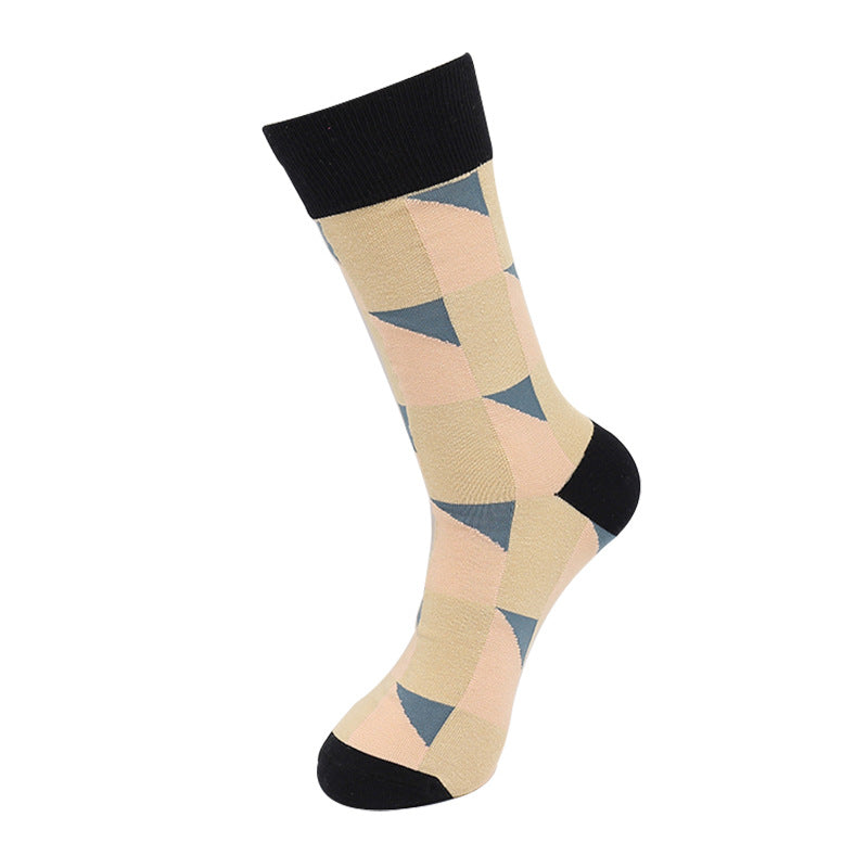Men’s Colorful Geometric Sport Crew Socks – Plus Size Patterned Athletic Socks