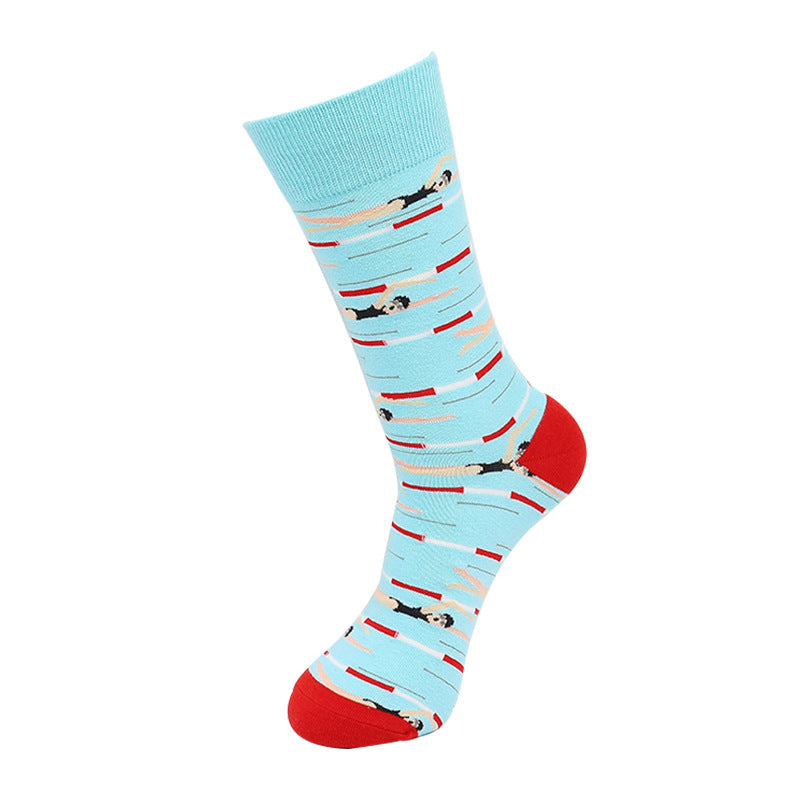 Men’s Colorful Geometric Sport Crew Socks – Plus Size Patterned Athletic Socks