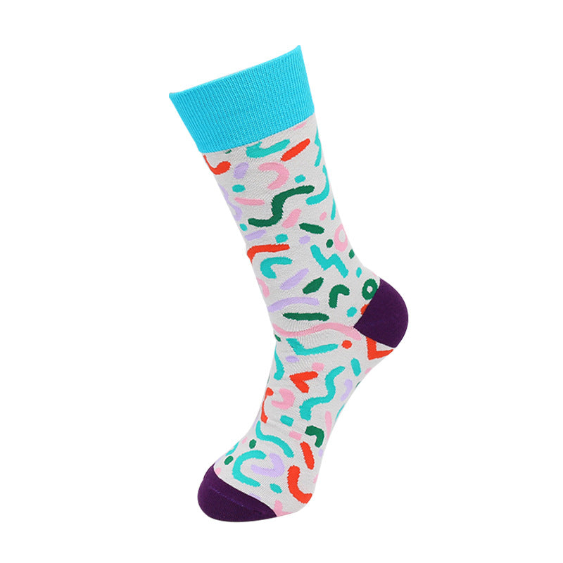 Men’s Colorful Geometric Sport Crew Socks – Plus Size Patterned Athletic Socks