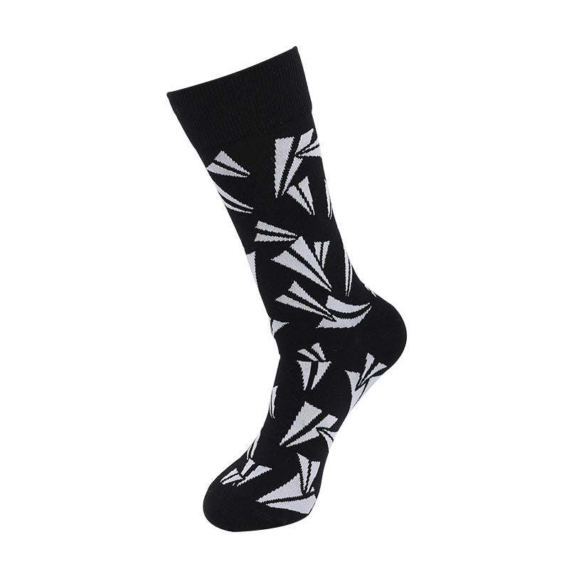 Men’s Colorful Geometric Sport Crew Socks – Plus Size Patterned Athletic Socks