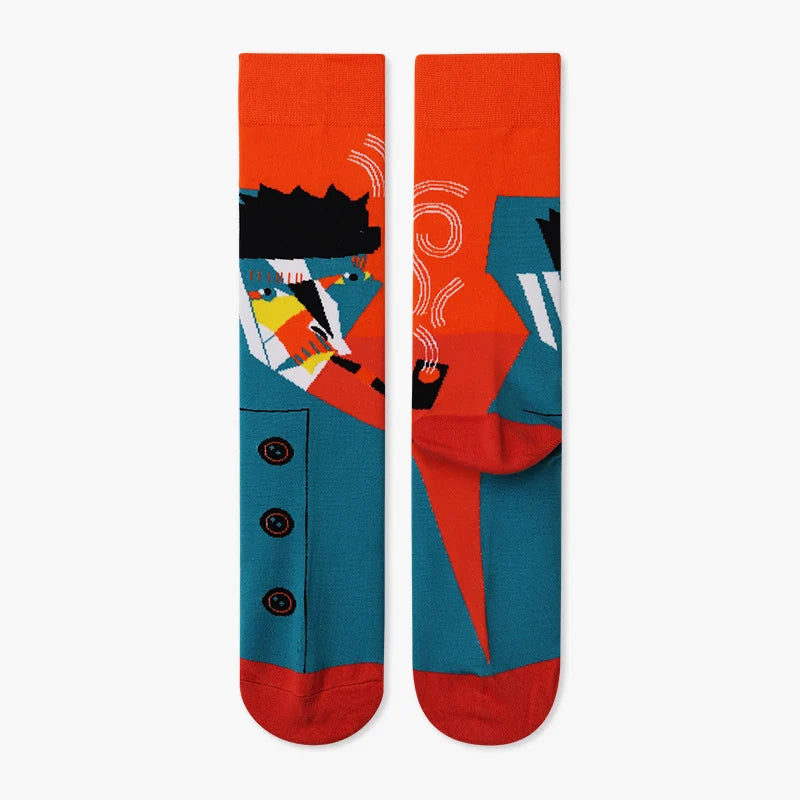 Women’s Rabbit Sketch Crew Socks – Moisture-Absorbing Cotton-Blend Winter Socks